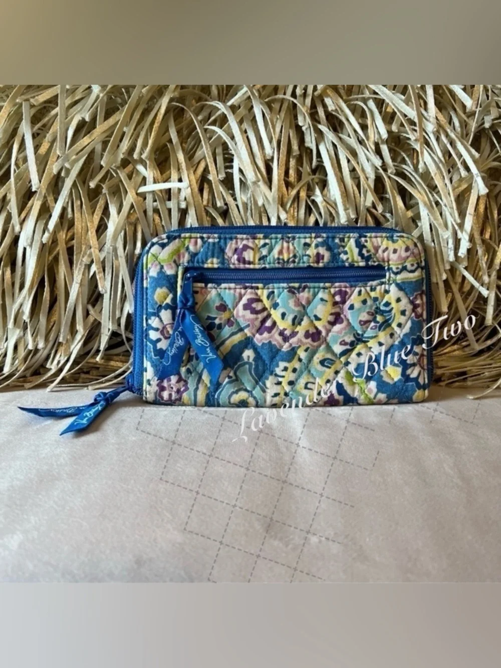 VERA BRADLEY Capri Blue Zip Around Wallet Long Purple White Paisley Travel